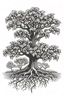 Pecan tree with roots inside diamond outline tattoo design idea