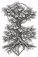 Pecan tree with roots inside diamond outline tattoo design idea