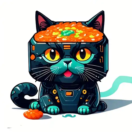 robotic fingers, sushi, destiny ghost and a cat tattoo design idea