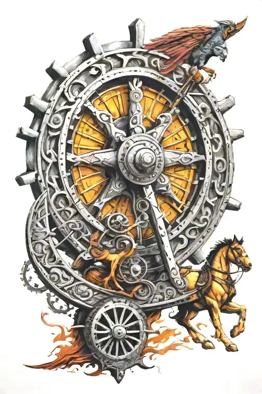 chariot wheel in Mahabharat tattoo design idea