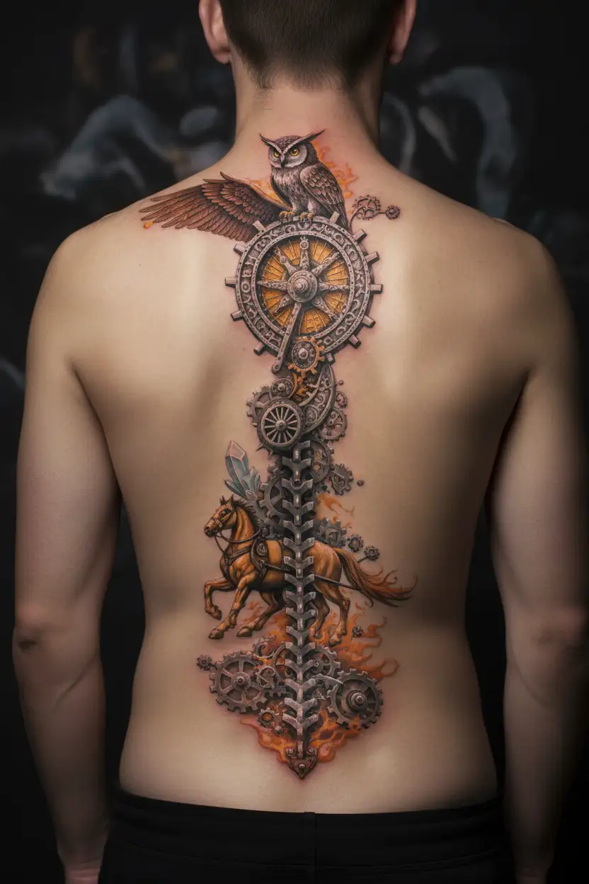 chariot wheel in Mahabharat tattoo design idea