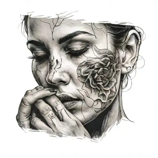 woman with hand on face tattoo design idea