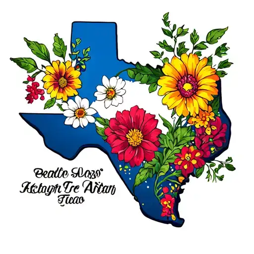 texas map with flowers growing tattoo design idea