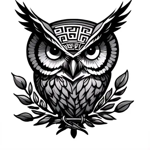 Greek Key + owl + laurel wreath + Athens building made tattoo design idea