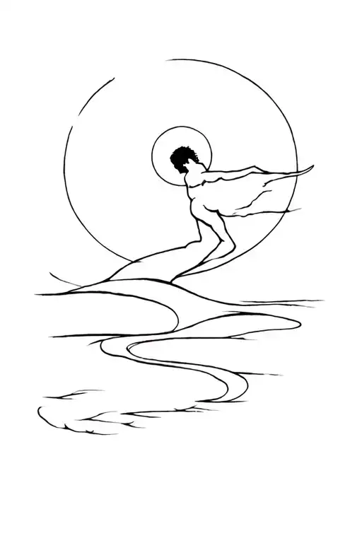 icarus falling sun above him waves under tattoo design idea