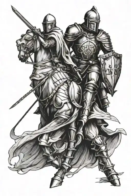 brother hood knights warriors two knights strength tattoo design idea