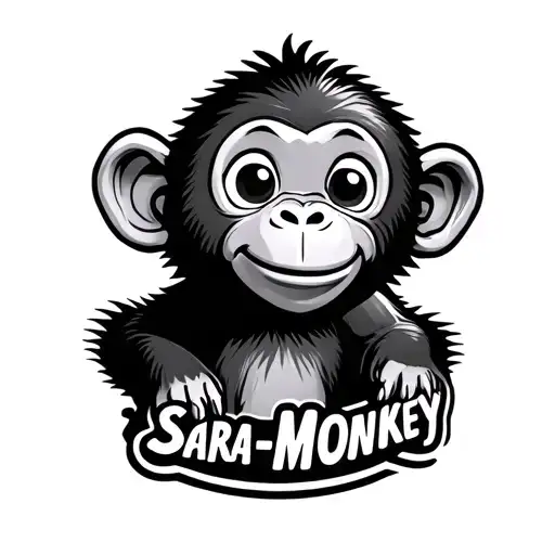 Baby Cartoon Monkey with the word 'Sara-Monkey' under it tattoo design idea