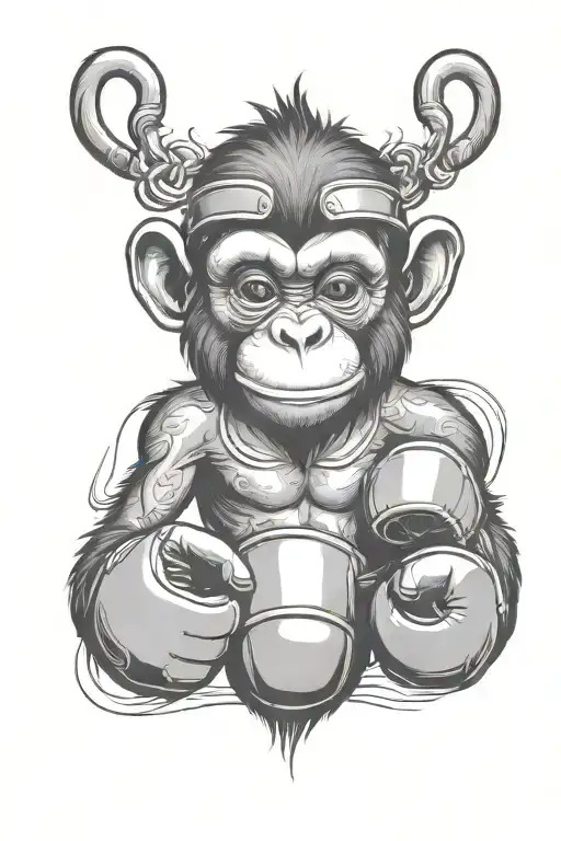Monkey boxing gloves surrounded tattoo design idea