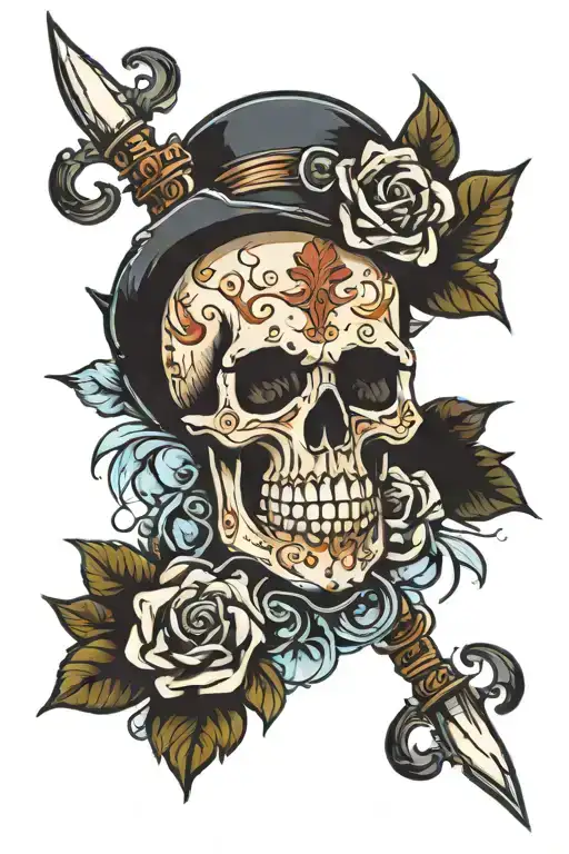 bourbon skull ice tattoo design idea