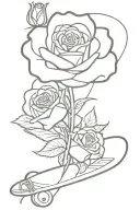R. I. P Mike with longboard and a rose intertwined tattoo design idea