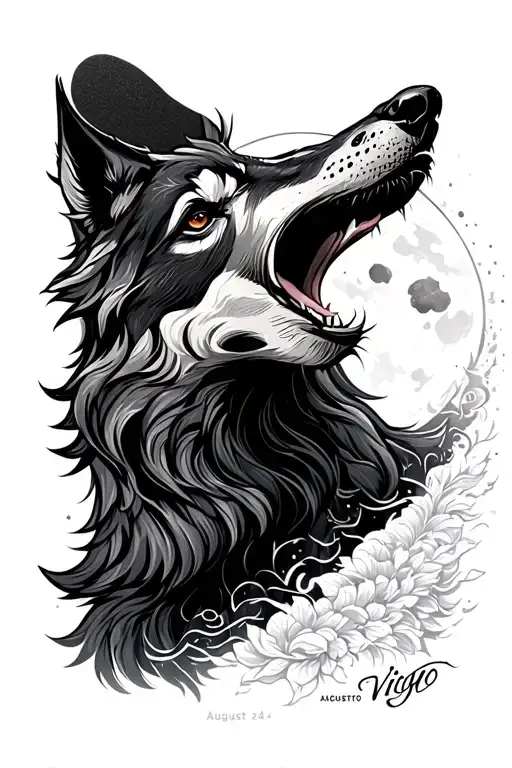 Virgo, wolf howling at the moon August 24  tattoo design idea