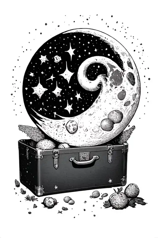 moon stuffing constelations in a suitcase tattoo design idea