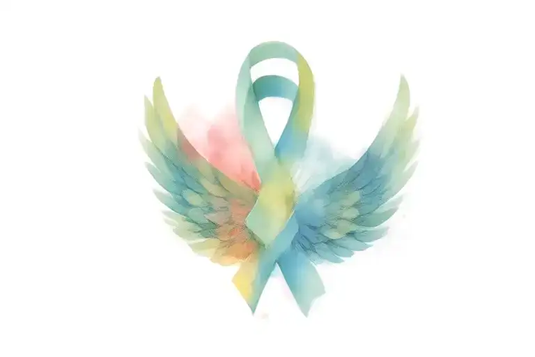 angel wings made into cancer ribbon intertwined tattoo design idea