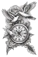 stopwatch with clouds and doves tattoo design idea