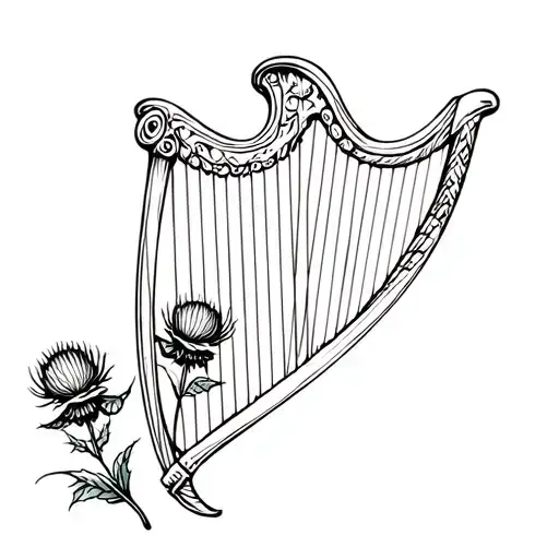 Irish harp and scottish thistle intertwined tattoo design idea