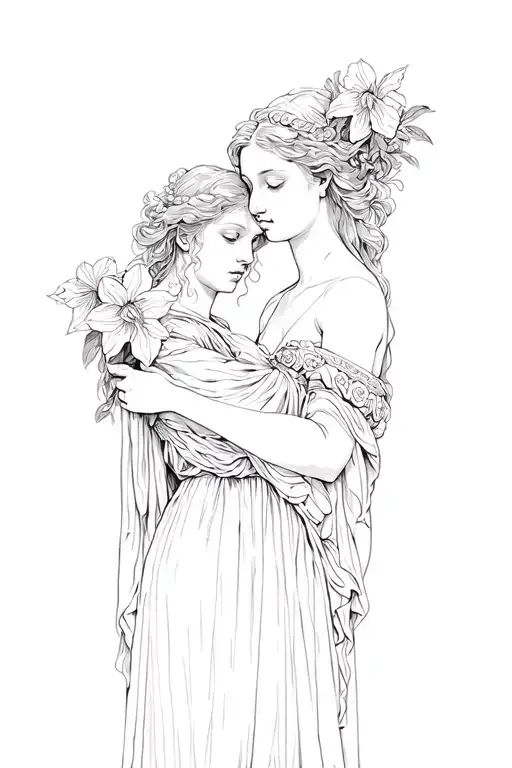 Greek mythology and Persephone together with narcissus tattoo design idea