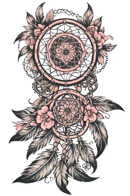 Feather Pink Dreamcatcher tattoo design idea