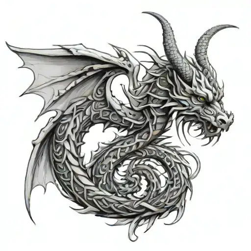 Anglo-saxon interlace dragon wrapped tattoo design idea