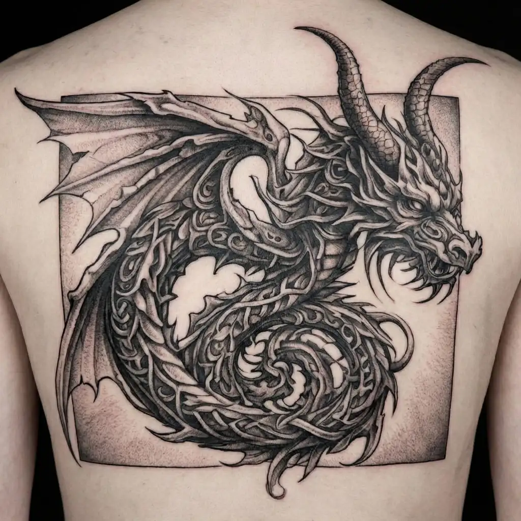 Anglo-saxon interlace dragon wrapped tattoo design idea