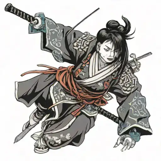 samurai girl holding tattoo design idea