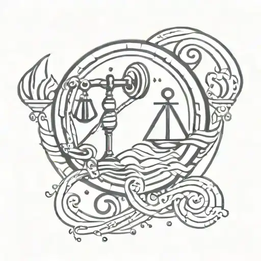 Aquarius and Libra symbols merged together tattoo design idea