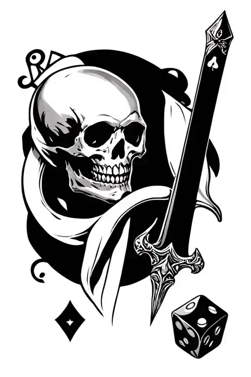 skull dice sword and cards  tattoo design idea