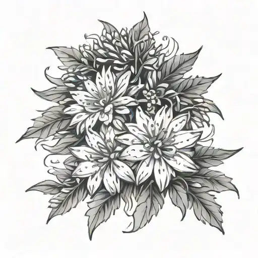 holly and aster flowers tattoo design idea