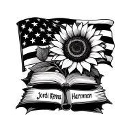 "Jordi Kenna Harmon" sunflower growing around a book and flag intertwined tattoo design idea