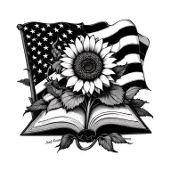 "Jordi Kenna Harmon" sunflower growing around a book and flag intertwined tattoo design idea