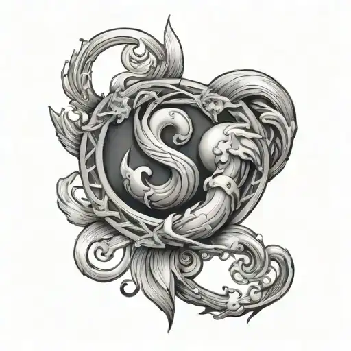 Cancer and Aquarius zodiac sign tattoo design idea