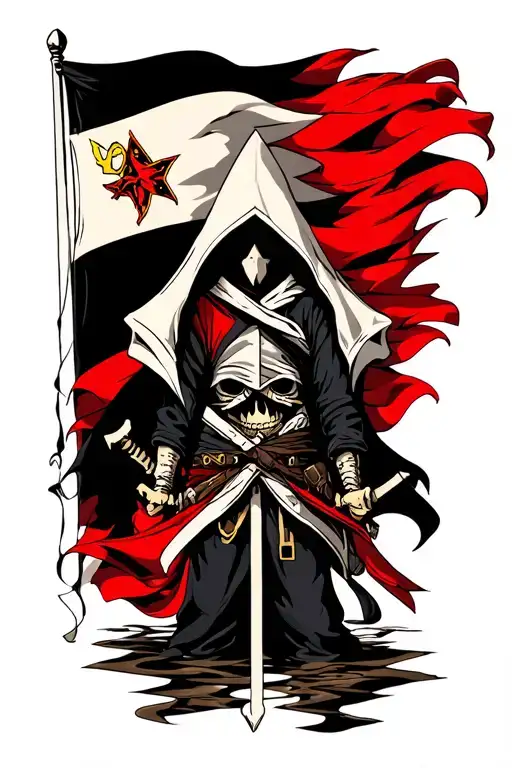 one piece flag with assassin creed black flag intertwined tattoo design idea