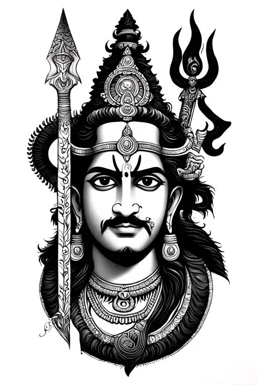 lord Hanuman gada and lord Shiva's trishula weapon and shivling and Nandi tattoo design idea