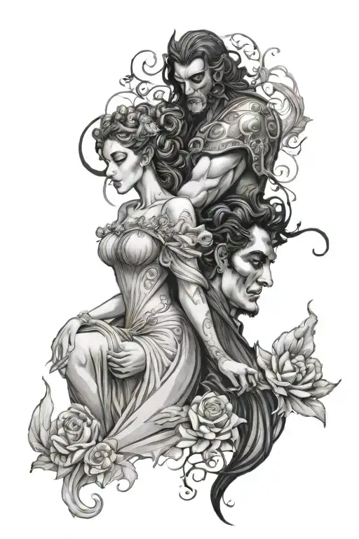 Hades and persephone posing together tattoo design idea