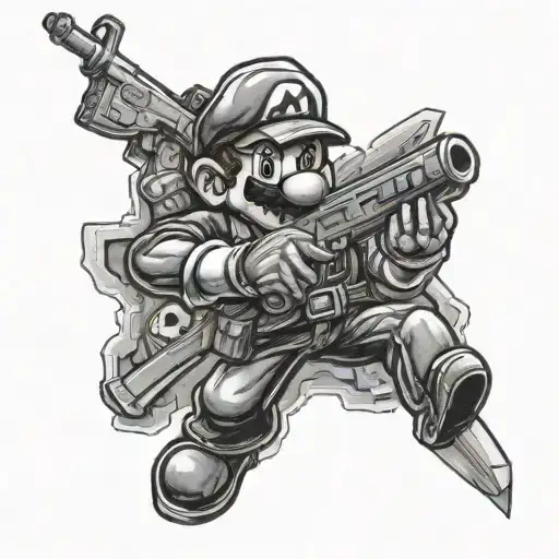 ak47 mario tattoo design idea