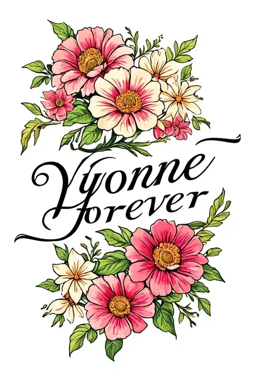 "Yvonne forever" flowers tattoo design idea