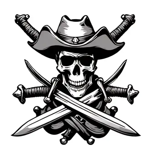 cowboy pirate skull and swords crossed tattoo design idea