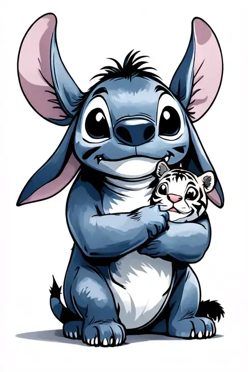 stitch holding eeyore and tiger tattoo design idea