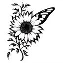 butterfly sunflower vine intertwined tattoo design idea