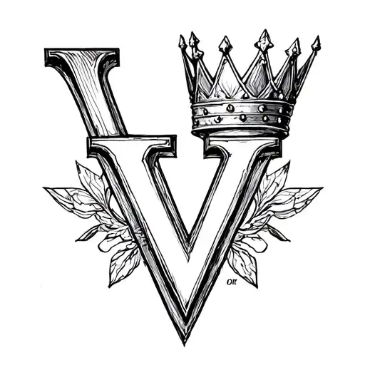 letter V wearing a crown tattoo design idea