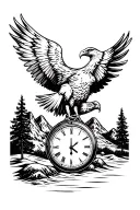 eagle with peace and sand clock and mountain landscape tattoo design idea