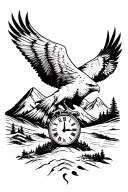 eagle with peace and sand clock and mountain landscape tattoo design idea