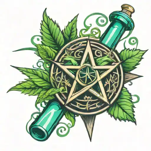 marijuana bong pentagram tattoo design idea