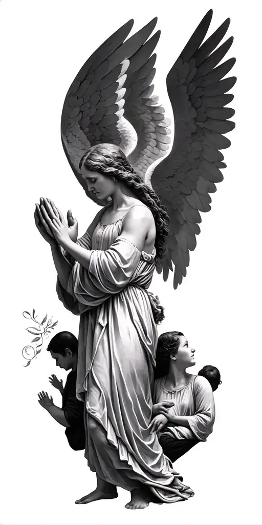 The Angel Gabriel giving me my back, the family in the prayer room, economic prosperity. tattoo design idea
