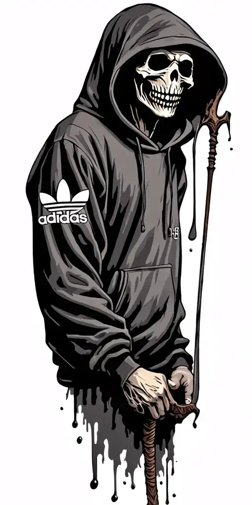 grim reaper wearing an Adidas hoody and holding a scythe  tattoo design idea