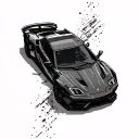 A pixelated video game controller merging with a sleek sports car tattoo design idea