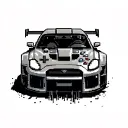 A pixelated video game controller merging with a sleek sports car tattoo design idea