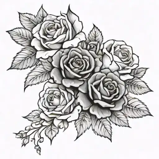 bouquet of roses and carnations tied together with a bow tattoo design idea