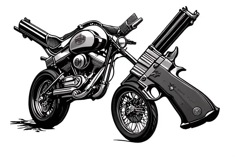 Harley Davidson and guns tattoo design idea