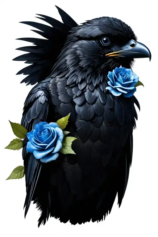 black raven with blue roses tattoo design idea