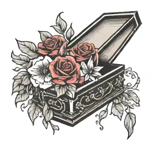 coffin with flowers coming out  tattoo design idea